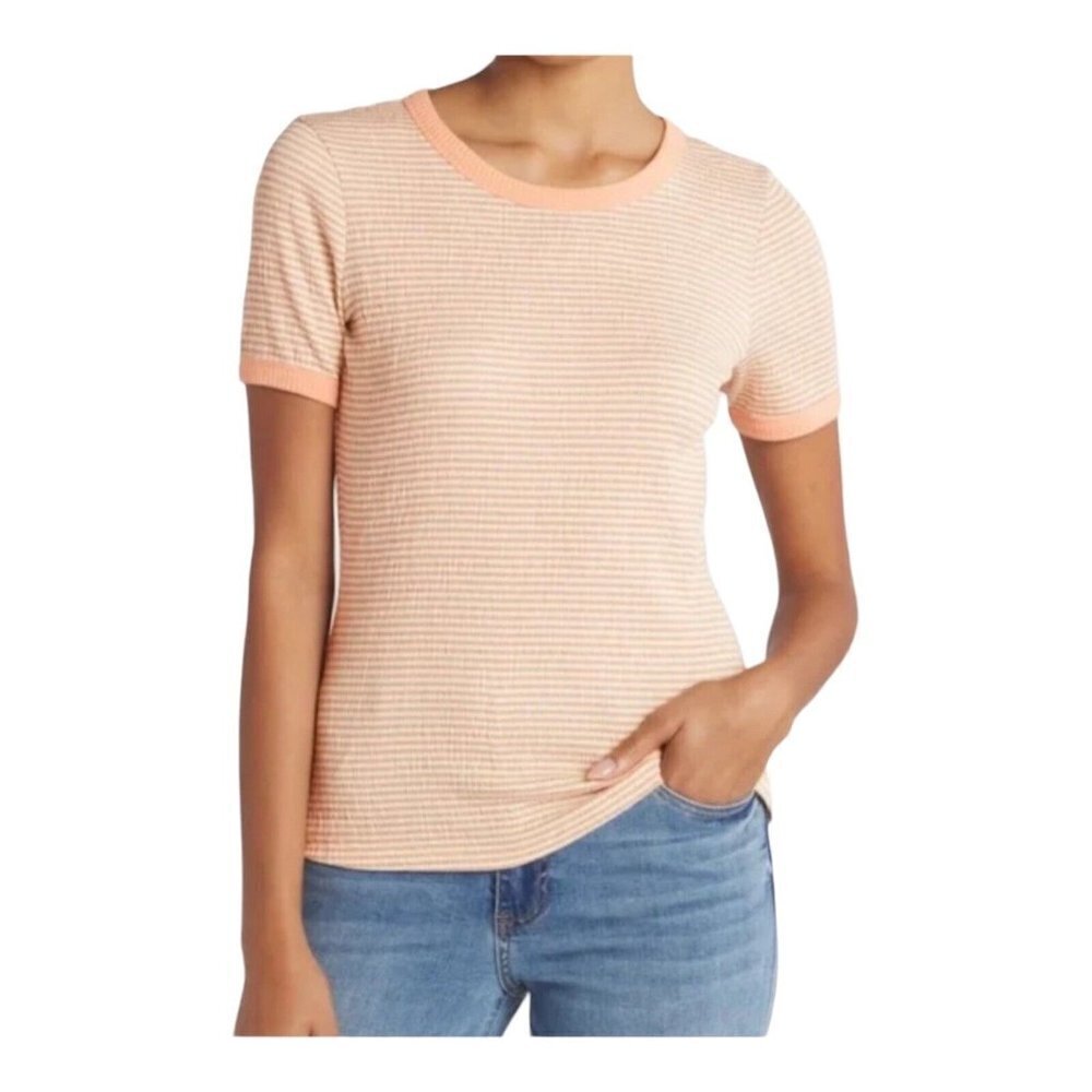 Pink Clover Livia Short Sleeve Knit Striped T-shirt Top Orange Women Size XL